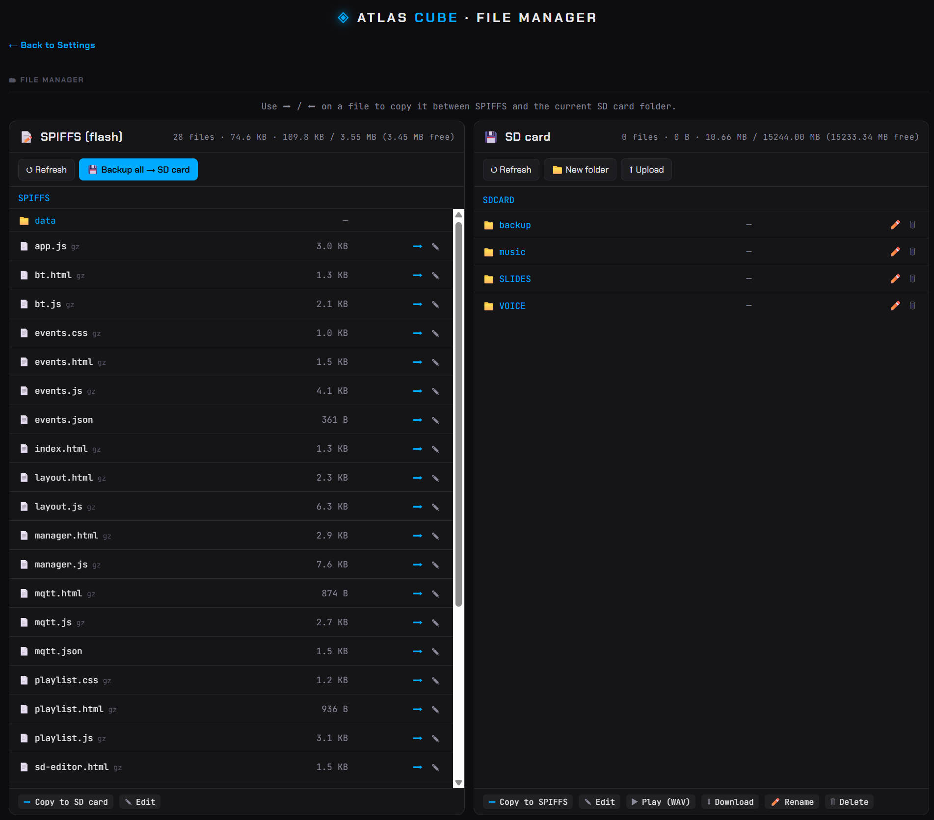 Web UI — file manager